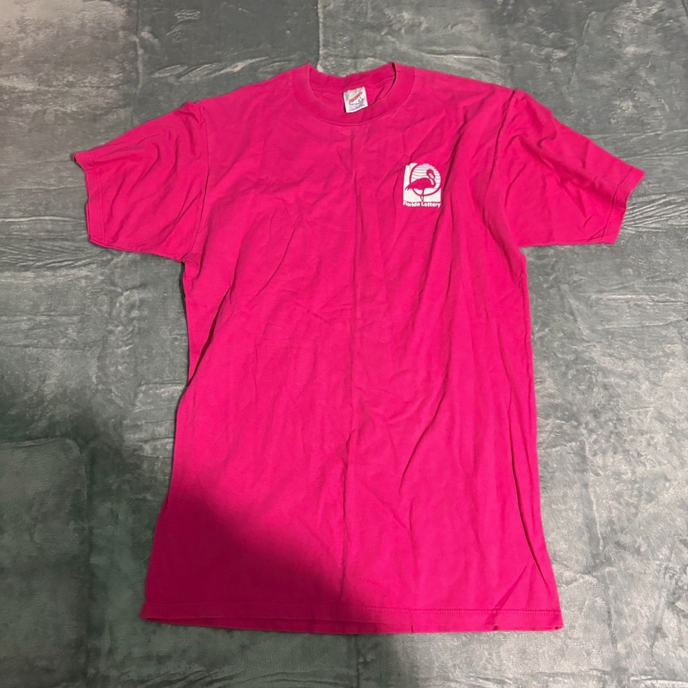 Vintage Florida Lottery Shirt Mens Large Jerzees Pink Made USA Short Sleeve Crew
